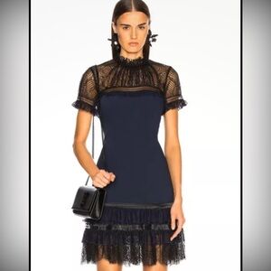 ✨ Jonathan Simkhai Navy Blue & Black Plissé Lace Illusion Mini Dress - Size 6